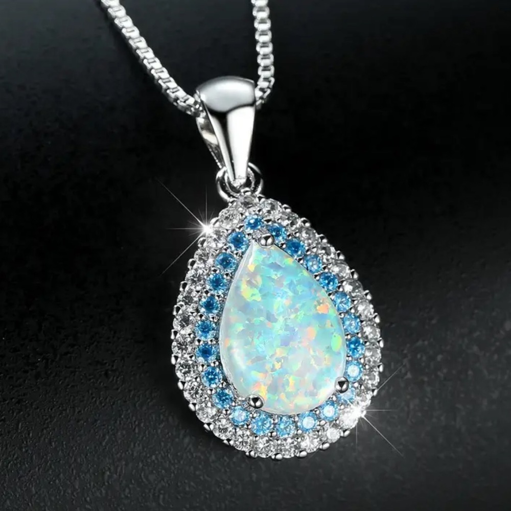 Opal Pendant Necklace with Silver Accents
